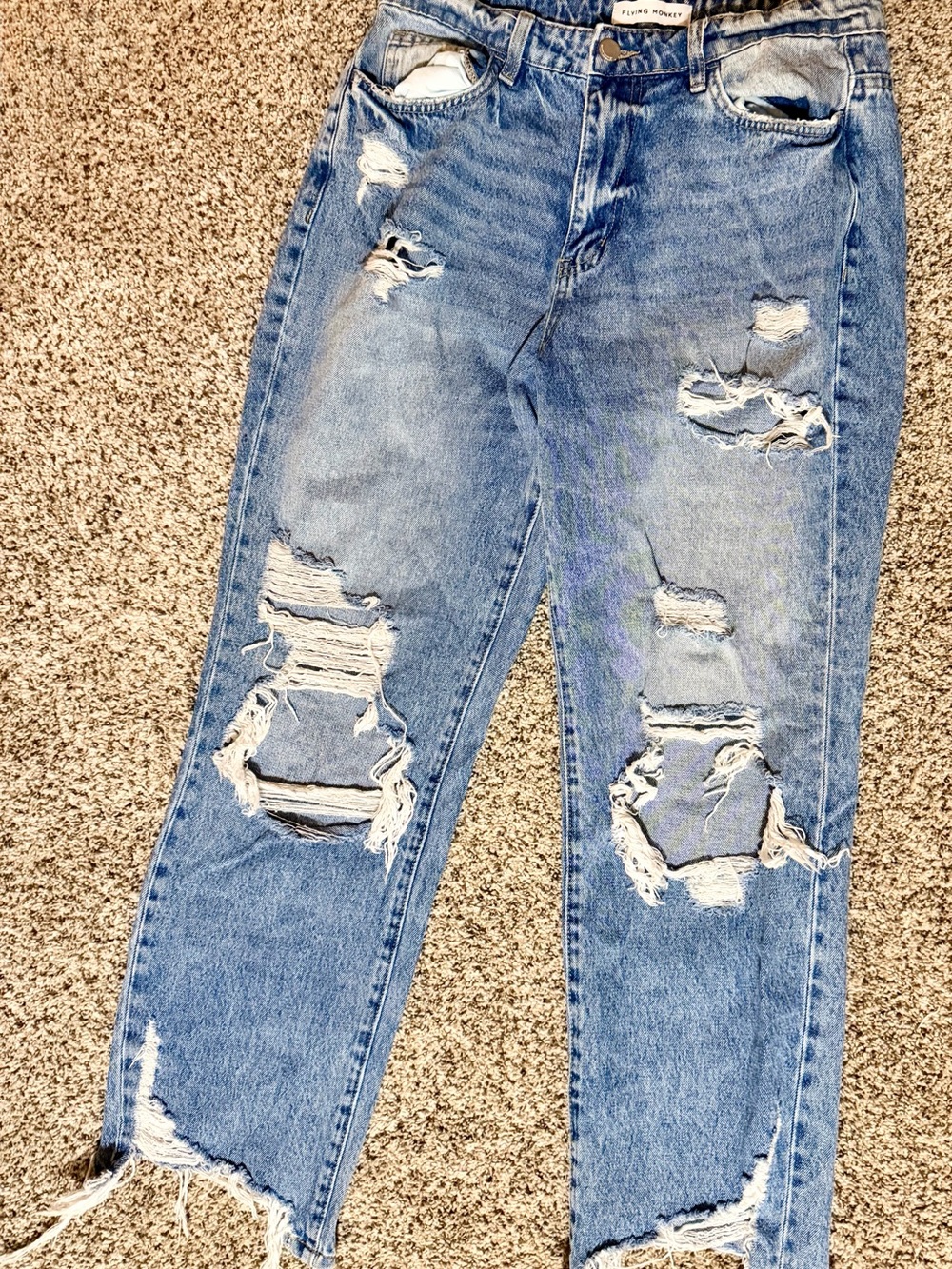 Flying Monkey Medium Blue Distressed Straight Leg Jeans